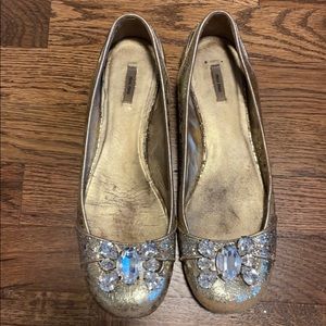 Miu Miu gold jewel flats